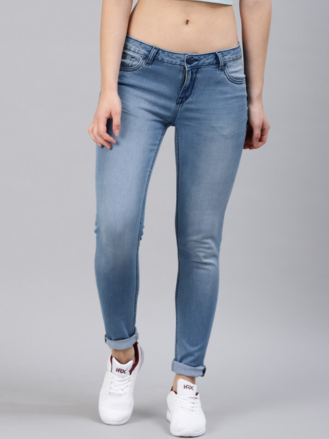 

HRX by Hrithik Roshan Women Blue Skinny Fit Mid-Rise Clean Look Stretchable Jeans