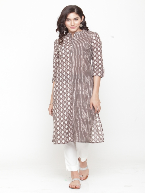 

Varanga Women Taupe & White Printed Kurta with Trousers