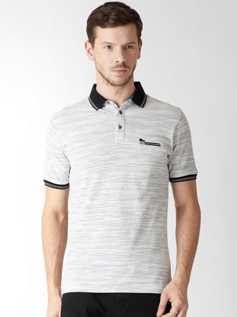 

Okane Men Grey Melange Self Design Polo Collar T-shirt