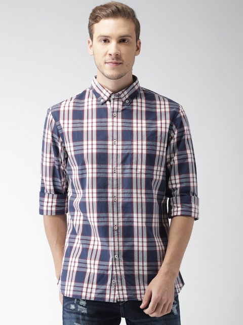

Celio Men Navy Blue & Red Slim Fit Checked Casual Shirt