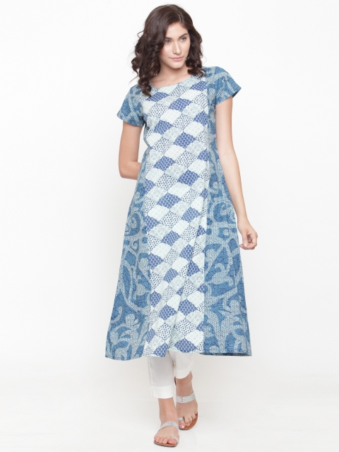 

Varanga Women Blue & White Printed Kurta with Trousers