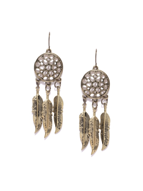 

OOMPH Gold-Toned Feather Shaped Drop Earrings