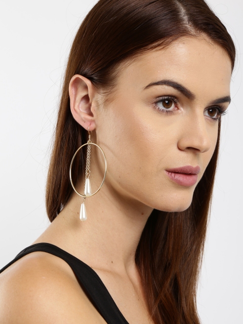 

OOMPH Gold-Toned & White Circular Drop Earrings