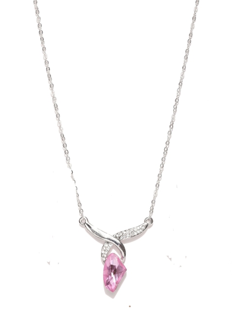 

OOMPH Women Silver-Toned Pink CZ Studded Pendant Necklace