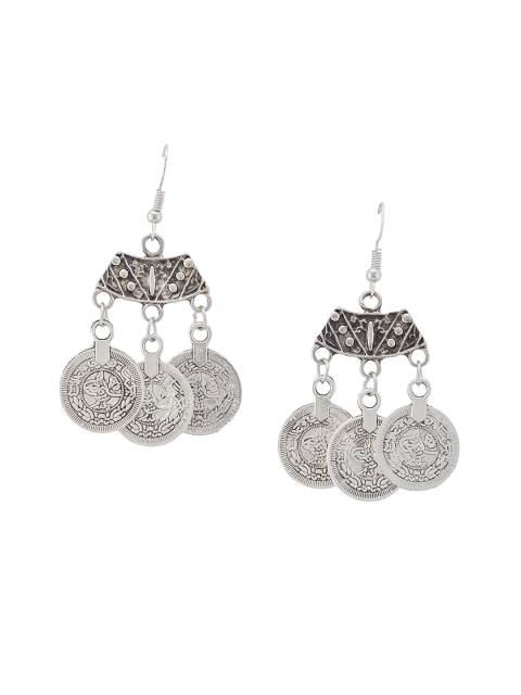 

OOMPH Silver-Toned & Black Contemporary Drop Earrings