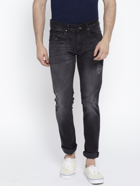 

People Men Charcoal Regular Fit Mid-Rise Mildly Distressed Jeans