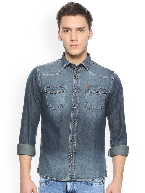 

People Men Blue Regular Fit Solid Casual Shirt