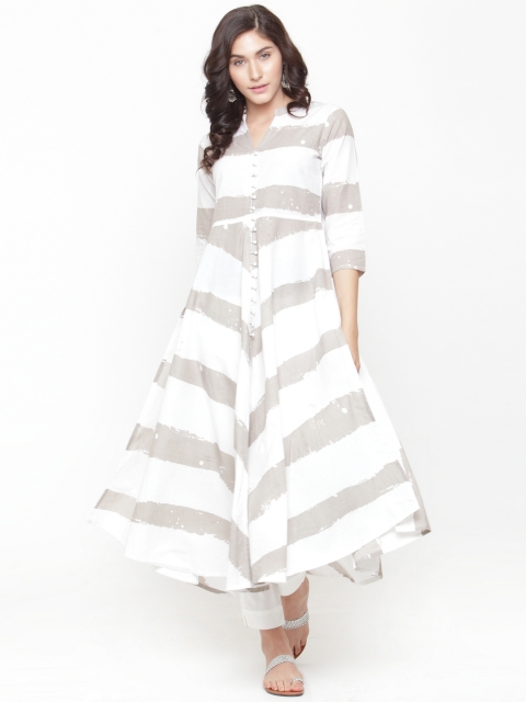 

Varanga Women White Striped A-Line Kurta