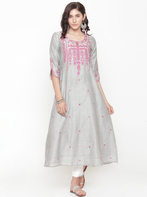 

Varanga Women Grey Embroidered A-Line Kurta