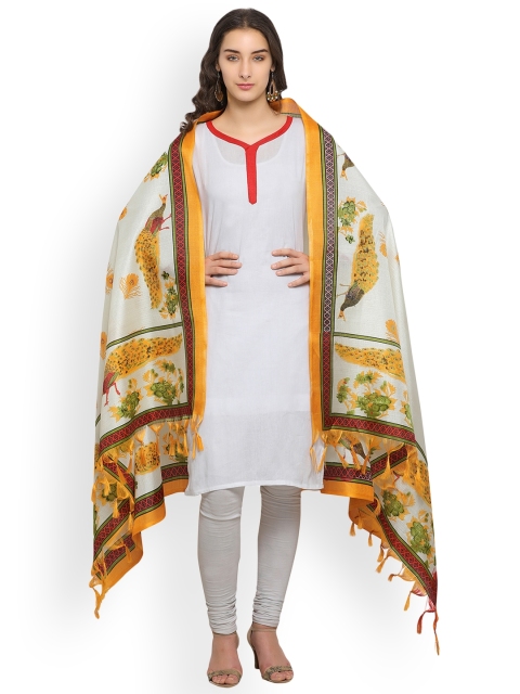 

Satrani Women Off-White & Yellow Printed Bhagalpuri Dupatta