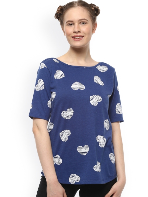 

People Women Blue Printed Top