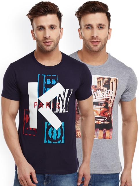 

VIMAL JONNEY Men Pack of 2 Slim Fit T-shirts, Grey melange