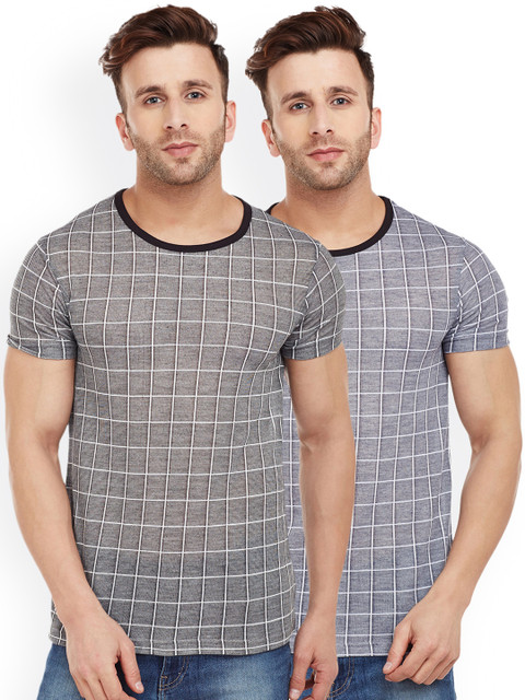 

VIMAL JONNEY Men Pack of 2 Slim Fit T-shirts, Grey melange