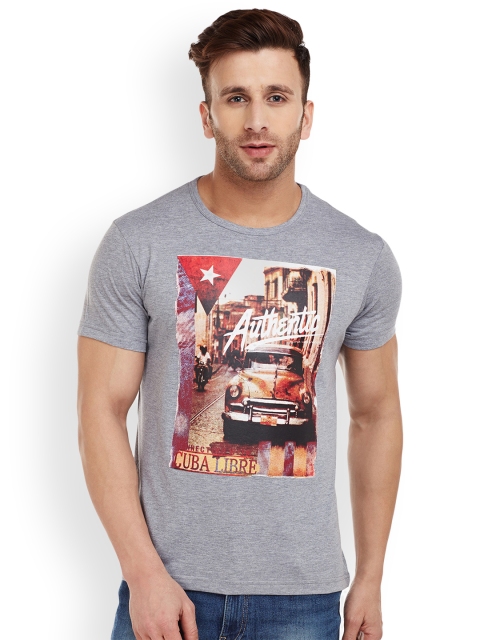 

VIMAL JONNEY Men Grey Melange Printed Round Neck T-shirt