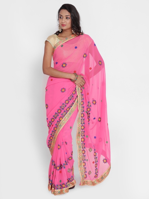 

Chhabra 555 Pink Embroidered Poly Georgette Saree