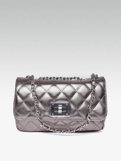 

DOROTHY PERKINS Gunmetal-Toned Quilted Shoulder Bag, Metallic