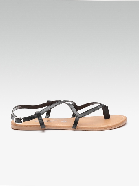 

DOROTHY PERKINS Women Black Solid Leather Open Toe Flats