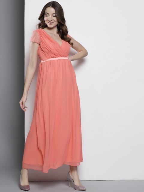 

DOROTHY PERKINS Women Peach-Coloured Solid Maxi Empire Dress