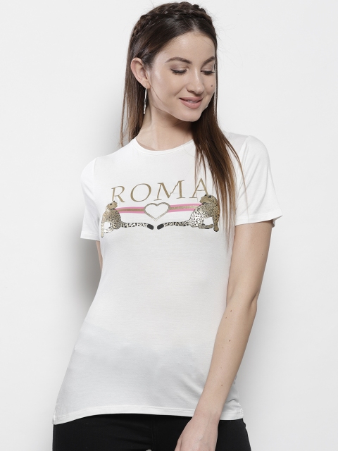 

DOROTHY PERKINS Women White Printed Round Neck T-shirt