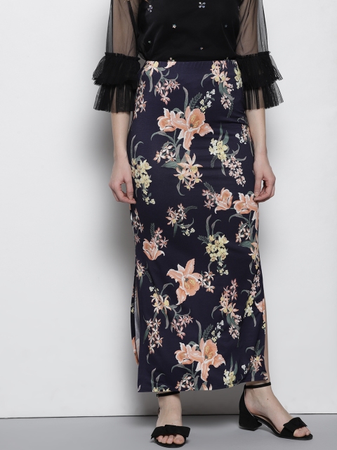 

DOROTHY PERKINS Women Navy Blue Floral Print Straight Maxi Skirt