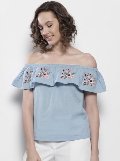 

DOROTHY PERKINS Women Petite Blue Solid Bardot Top