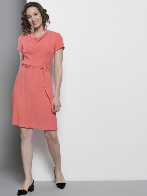 

DOROTHY PERKINS Women Coral Pink Solid A-Line Dress