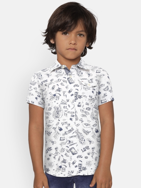 

Tommy Hilfiger Boys White & Navy Blue Regular Fit Printed Casual Shirt