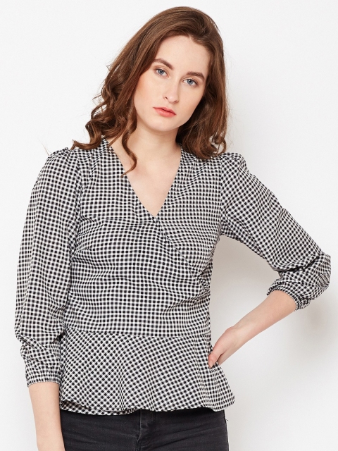 

Popnetic Women Black Checked Wrap Top