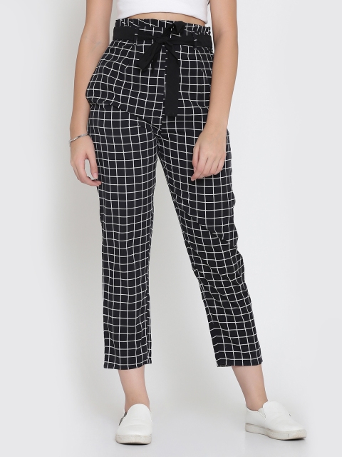 

Eavan Women Black Regular Fit Checked Cigarette Trousers