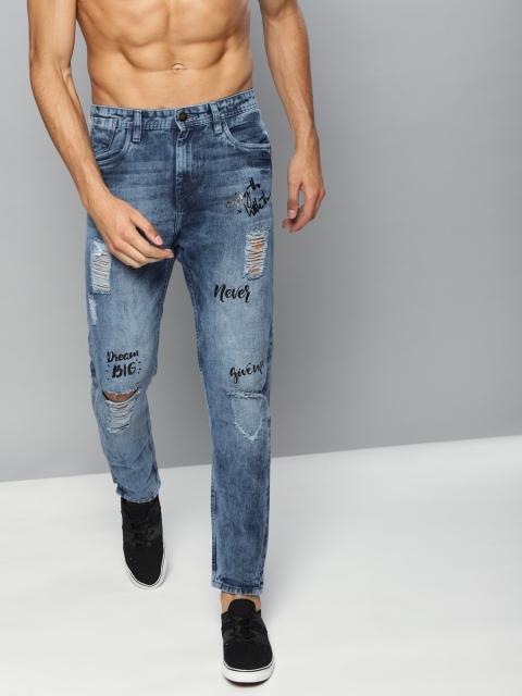 

Kook N Keech Men Blue Printed Anti-Fit Mid-Rise Ripped Non-Stretchable Cropped Jeans