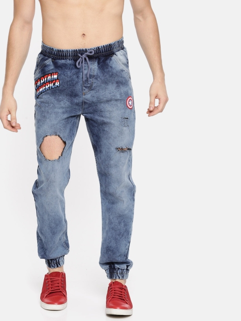 

Kook N Keech Marvel Men Blue Mid-Rise Highly Distressed Jogger Jeans