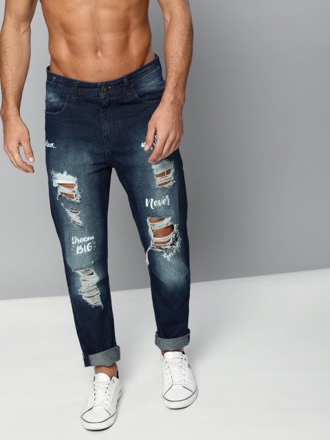 

Kook N Keech Men Blue Printed Anti-Fit Mid-Rise Ripped Non-Stretchable Regular Jeans, Navy blue