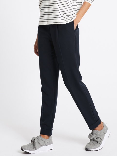 

Marks & Spencer Women Navy Blue Tapered Fit Solid Regular Trousers