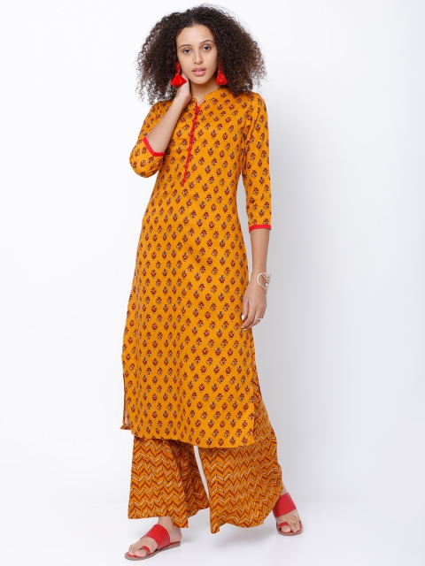 

Vishudh Women Mustard & Red Printed Kurta with Palazzos