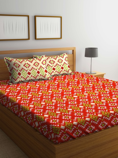 

BOMBAY DYEING Red Abstract Flat 120 TC Cotton 1 King Bedsheet with 2 Pillow Covers