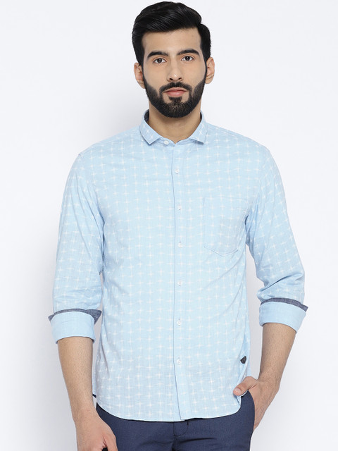 

John Players Men Blue Trim Fit Printed Casual Shirt