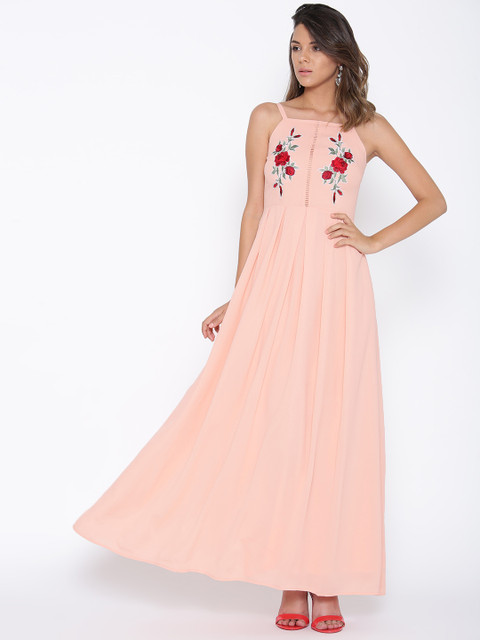

Madame Women Peach-Coloured Solid Maxi Dress