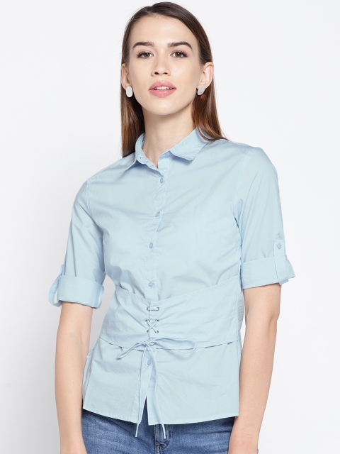 

Madame Women Blue Regular Fit Solid Casual Shirt