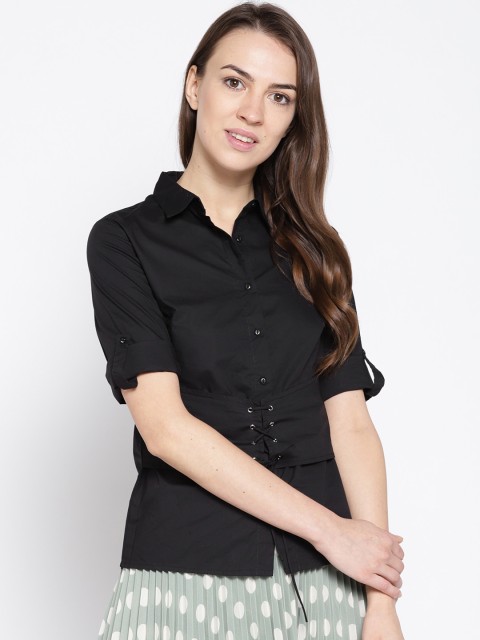 

Madame Women Black Regular Fit Solid Casual Shirt
