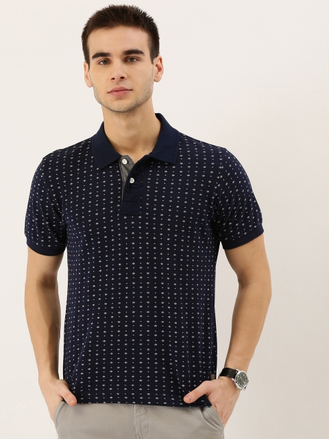 

Flying Machine Men Navy Blue and White Printed Polo Collar T-shirt