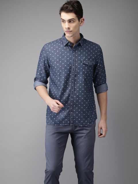 

Flying Machine Men Navy Blue Regular Fit Printed Denim Casual Shirt