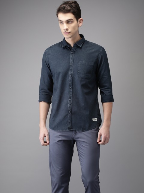 

Flying Machine Men Navy Blue Slim Fit Solid Denim Casual Shirt