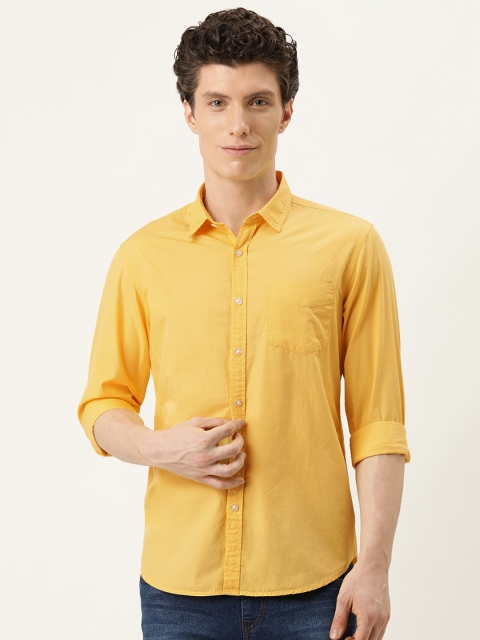 

Flying Machine Men Yellow Slim Fit Solid Opaque Pure Cotton Casual Shirt