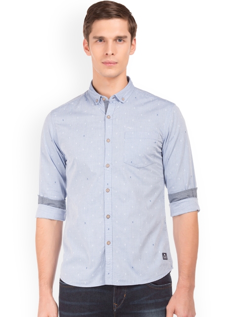

Flying Machine Men Blue Slim Fit Self Design Casual Shirt