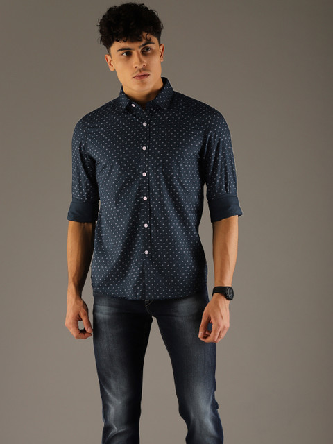 

Flying Machine Men Navy Blue Slim Fit Printed Casual Shirt