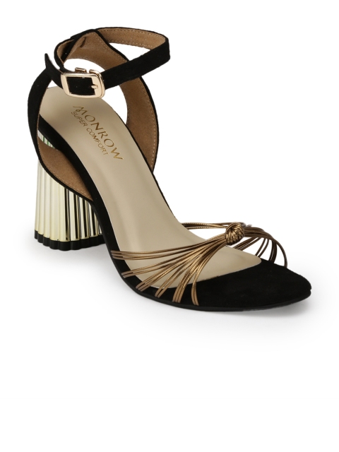

Monrow Women Black & Gold Solid Sandals