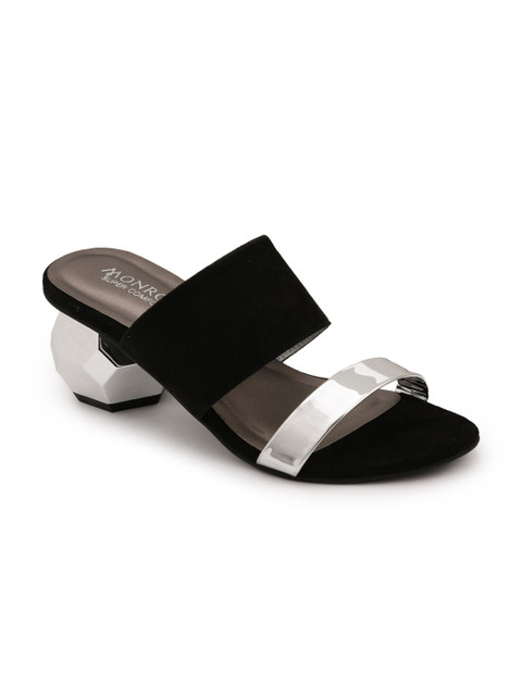 

Monrow Women Black & Silver Solid Sandals