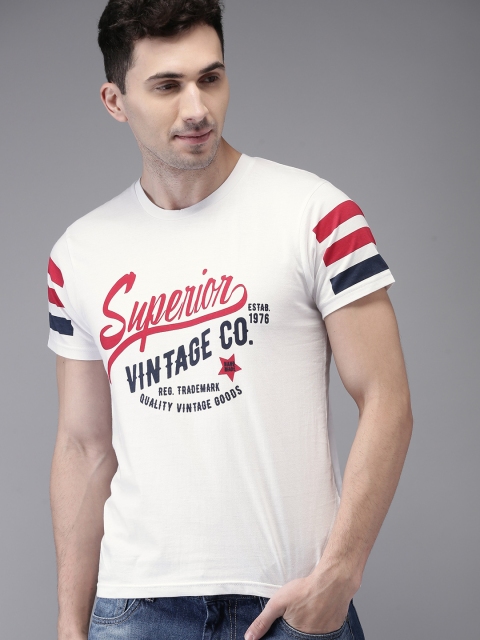 

HERE&NOW Men White Printed Round Neck T-shirt