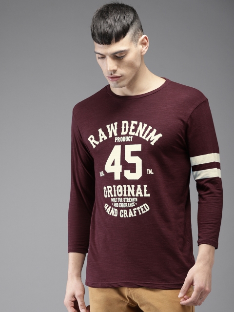 

HERE&NOW Men Burgundy Printed Round Neck T-shirt
