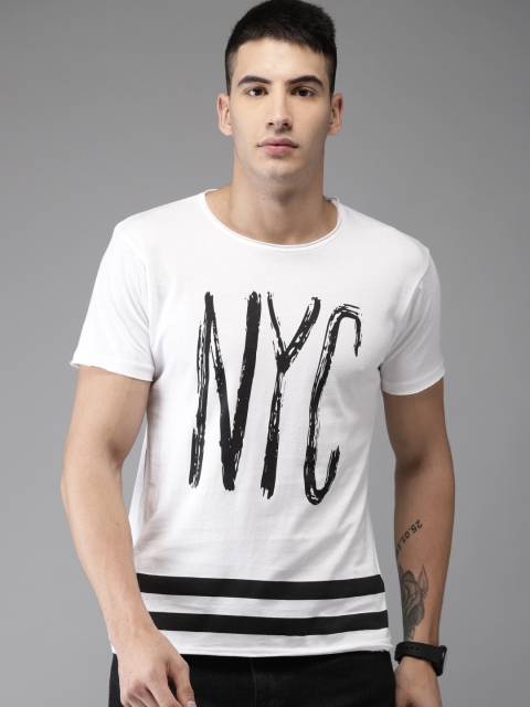 

HERE&NOW Men White Printed Round Neck T-shirt